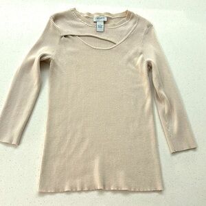 Carmen Marc Valvo size L taupe sweater with front cut out